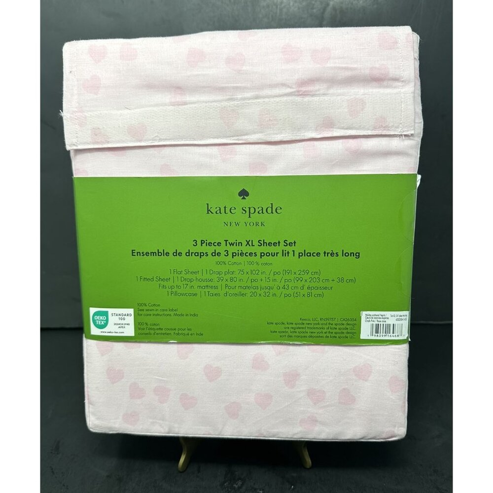 KATE SPADE HOLIDAY SCATTERED HEARTS Chalk Pink EXTRA LONG TWIN Sheet Set NEW NIP - Picture 2 of 9